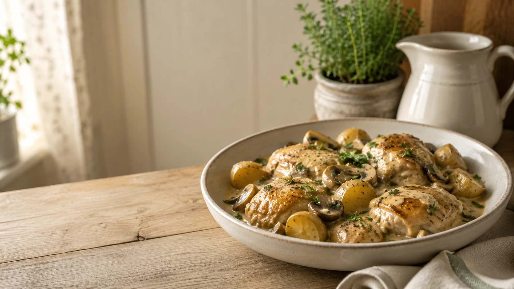 Creamy Garlic Mushroom Chicken and Potatoes